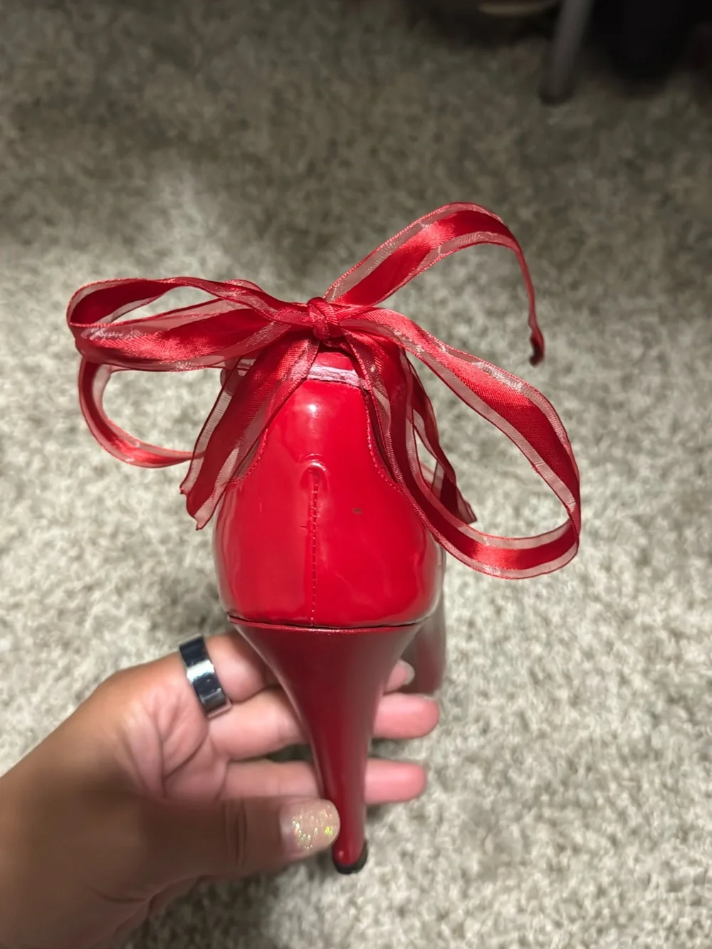 Red Ribbon-Ankle High Heel Pumps for Women